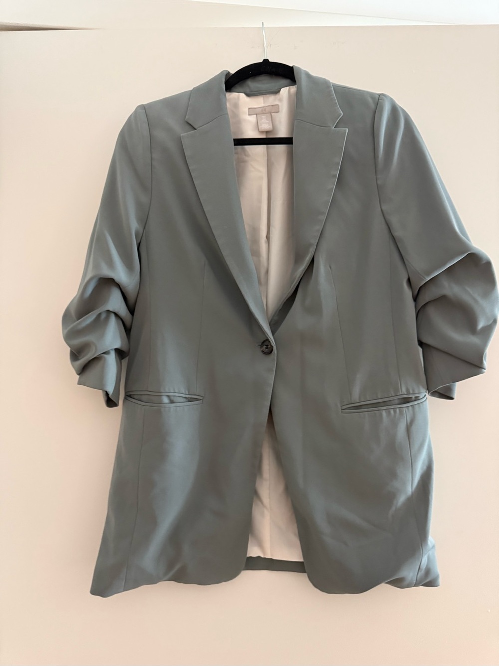 H&M Sage Green Ruched Sleeve Blazer Jacket